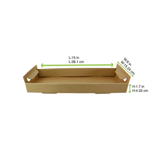 Vassoio in cartone kraft marrone con manici - 39 cm x 15 cm x 7 cm - 200 unità