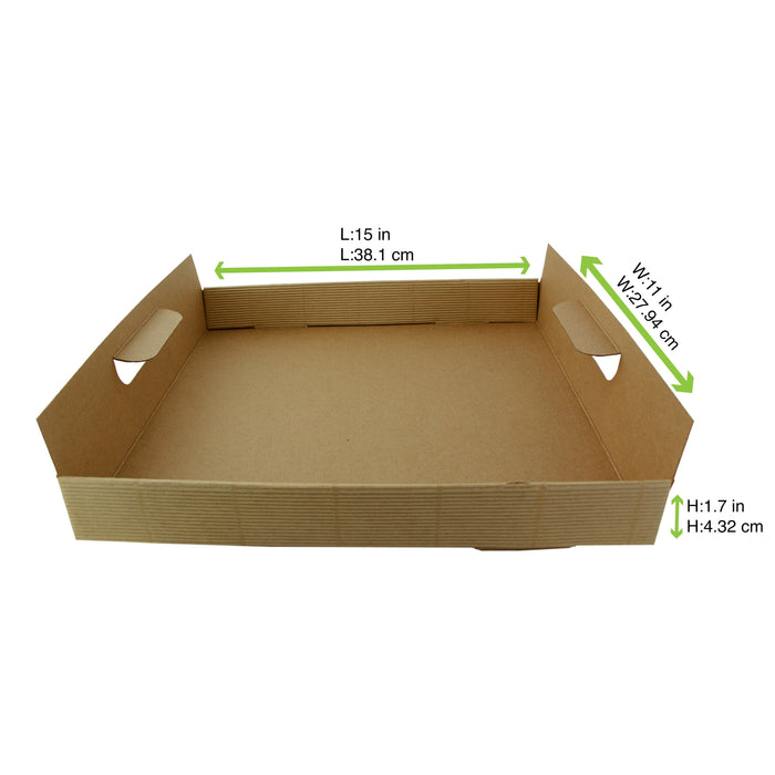 Vassoio in cartone kraft marrone con manici - 39 cm x 29 cm x 7 cm - 100 unità - dimensions