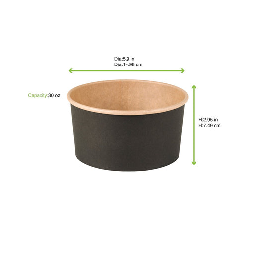 Insalatiera rotonda "Buckaty" in cartone kraft nero - 900 ml - Ø 15 cm - H 7,5 cm - 360 unità - dimensions