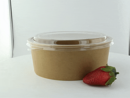 Insalatiera rotonda "Buckaty" in cartone kraft con coperchio in PET - 1330 ml - Ø 18,4 cm - H 6,7 cm - 200 unità