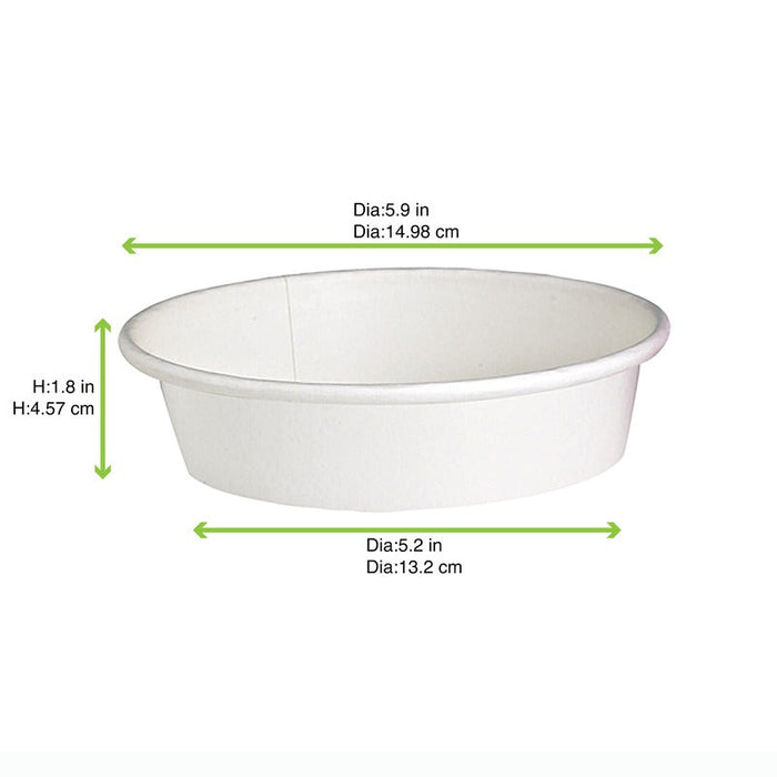 Insalatiera rotonda "Buckaty" in cartone bianco - 480 ml - Ø 15 cm - H 4,5 cm - 360 unità - dimensions