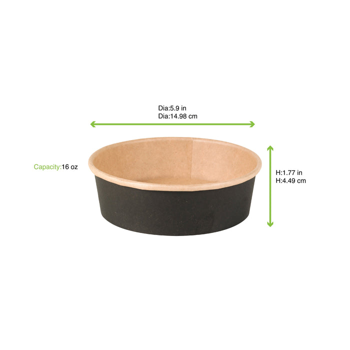 Insalatiera rotonda "Buckaty" in cartone kraft nero - 480 ml - Ø 15 cm - H 4,5 cm - 360 unità - dimensions