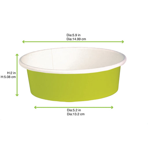 Insalatiera rotonda "Buckaty" in cartone verde - 580 ml - Ø 15 cm - H 5 cm - 360 unità - dimensions