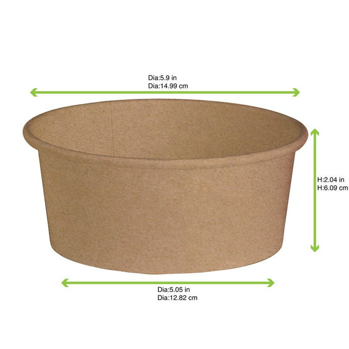 Insalatiera rotonda "Buckaty" in cartone kraft - 700 ml - Ø 15 cm - H 6 cm - 360 unità - dimensions