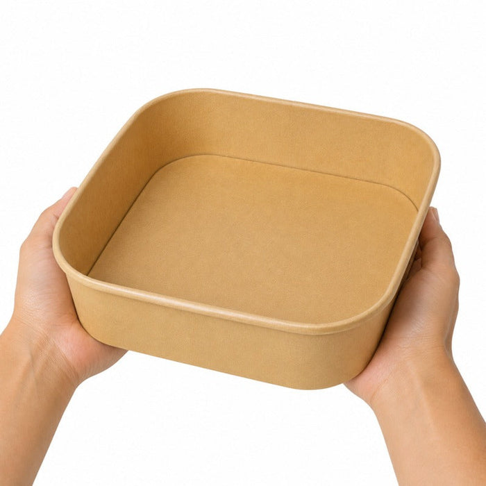 Insalatiera quadrata multiuso in cartone kraft riciclato senza coperchio - 1000 ml - 17 cm x 17 cm x 5,6 cm - 300 unità