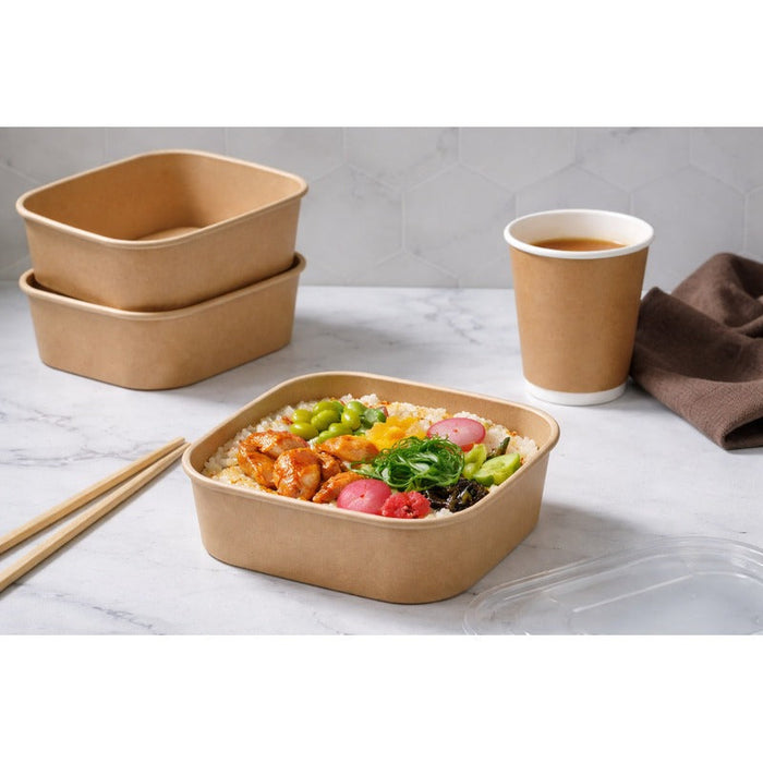 Insalatiera quadrata multiuso in cartone kraft riciclato senza coperchio - 1000 ml - 17 cm x 17 cm x 5,6 cm - 300 unità