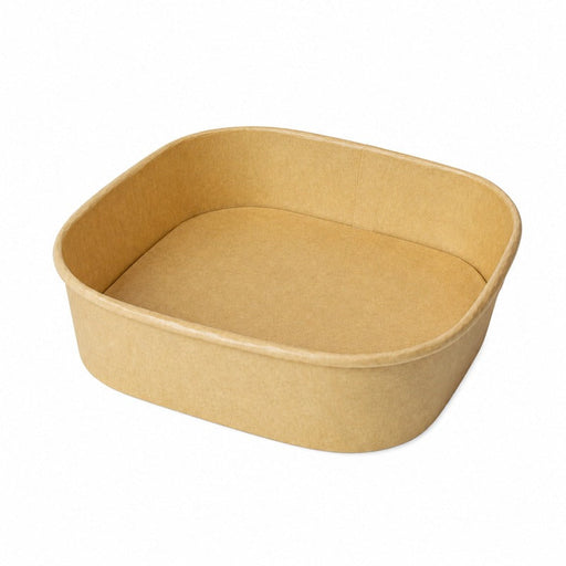 Insalatiera quadrata multiuso in cartone kraft riciclato senza coperchio - 1000 ml - 17 cm x 17 cm x 5,6 cm - 300 unità