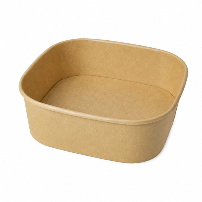 Insalatiera quadrata multiuso in cartone kraft riciclato senza coperchio - 1200 ml - 17 cm x 17 cm x 6,6 cm - 300 unità