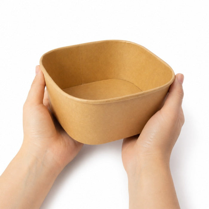 Insalatiera quadrata multiuso in cartone kraft riciclato senza coperchio - 1400 ml - 17 cm x 17 cm x 7,5 cm - 300 unità