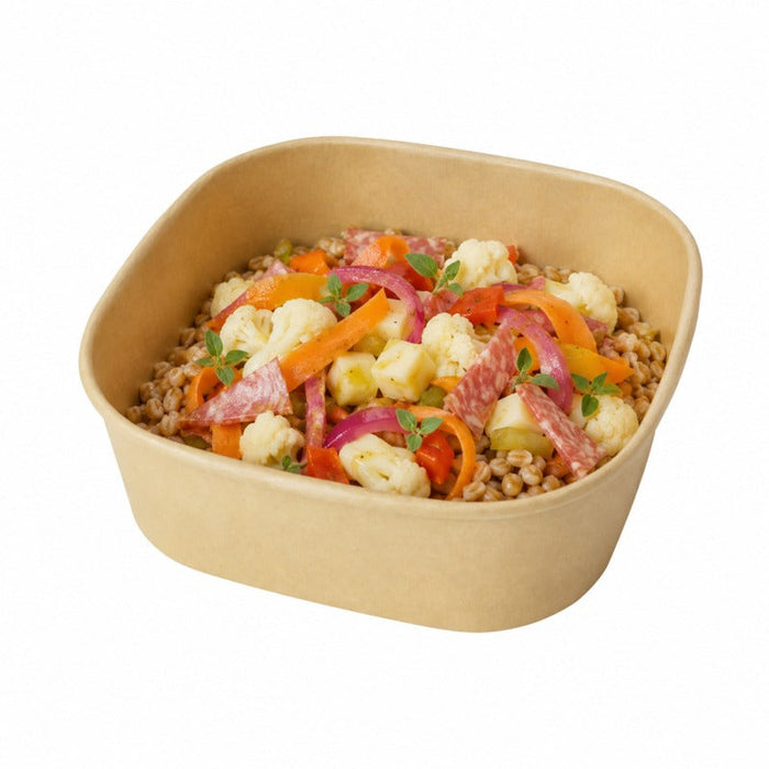 Insalatiera quadrata multiuso in cartone kraft riciclato senza coperchio - 750 ml - 17 cm x 17 cm x 4,4 cm - 300 unità
