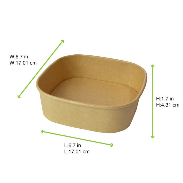 Insalatiera quadrata multiuso in cartone kraft riciclato senza coperchio - 750 ml - 17 cm x 17 cm x 4,4 cm - 300 unità - dimensions