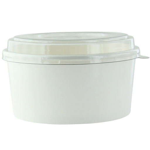 Insalatiera rotonda "Buckaty" in cartone bianco con coperchio in PET - 1140 ml - Ø 18,7 cm - H 6,7 cm - 200 unità