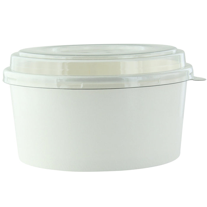 Insalatiera rotonda "Buckaty" in cartone bianco con coperchio in PET - 1140 ml - Ø 18,7 cm - H 6,7 cm - 200 unità
