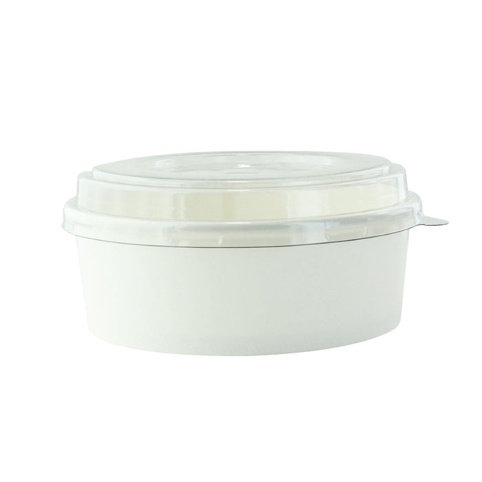 Insalatiera rotonda "Buckaty" in cartone bianco con coperchio in PET - 550 ml - Ø 15 cm - H 5 cm - 300 unità