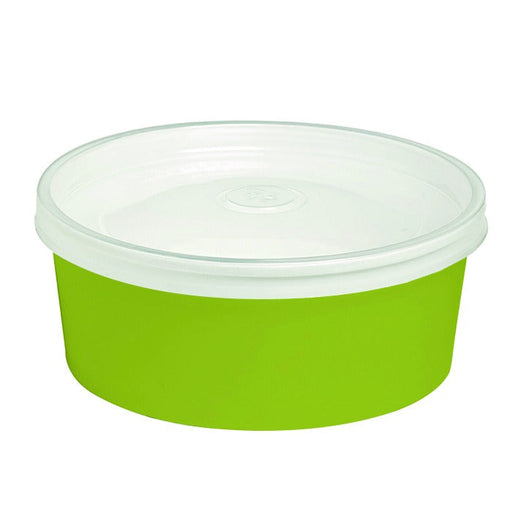 Insalatiera rotonda "Buckaty" in cartone verde con coperchio in PP - 580 ml - Ø 15 cm - H 5 cm - 240 unità