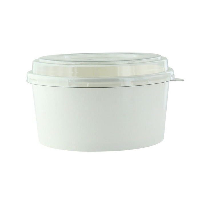 Insalatiera rotonda "Buckaty" in cartone bianco con coperchio in PET - 750 ml - Ø 14,5 cm - H 6,9 cm - 300 unità