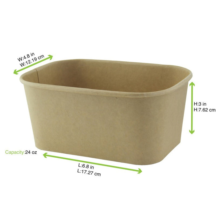 Insalatiera rettangolare in cartone kraft laminato PP senza coperchio - 1000 ml - 17 cm x 12 cm x 7,5 cm - 200 unità - dimensions