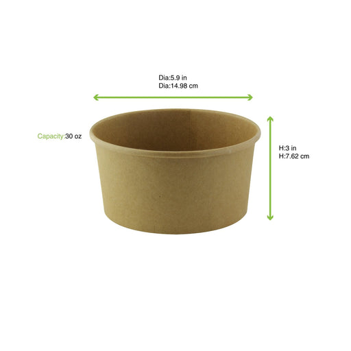 Insalatiera rotonda "Buckaty" in cartone kraft senza plastica - 900 ml - Ø 15 cm - H 7,5 cm - 360 unità - dimensions