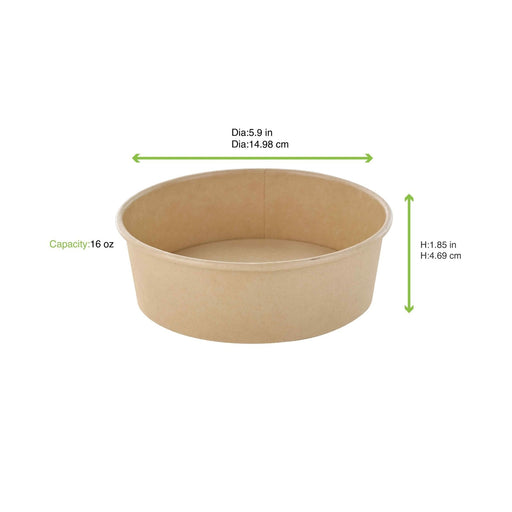 Insalatiera rotonda "Buckaty" in cartone di fibra di bambù senza plastica - 480 ml - Ø 15 cm - H 4,7 cm - 360 unità - dimensions