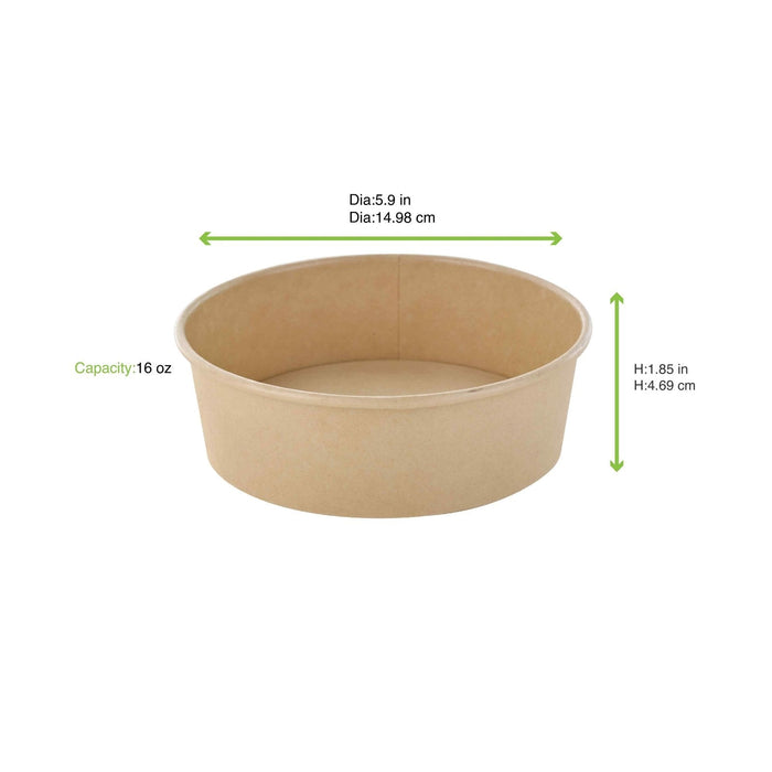 Insalatiera rotonda "Buckaty" in cartone di fibra di bambù senza plastica - 480 ml - Ø 15 cm - H 4,7 cm - 360 unità - dimensions