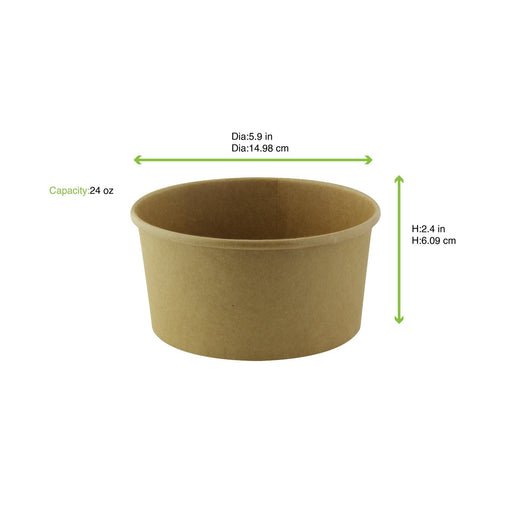 Insalatiera rotonda "Buckaty" in cartone kraft senza plastica - 700 ml - Ø 15 cm - H 6 cm - 360 unità - dimensions