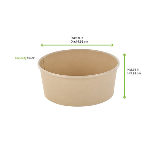 Insalatiera rotonda "Buckaty" in cartone di fibra di bambù senza plastica - 700 ml - Ø 15 cm - H 6 cm - 360 unità - dimensions