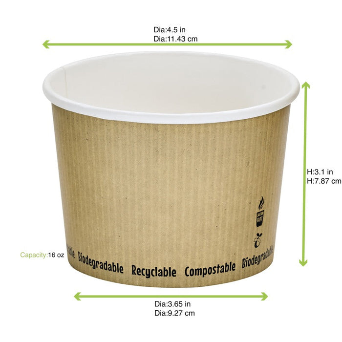 Contenitore in cartone bianco per caldo e freddo con rivestimento in PLA - 450 ml - Ø 11,4 cm - H 8 cm - 500 unità - dimensions