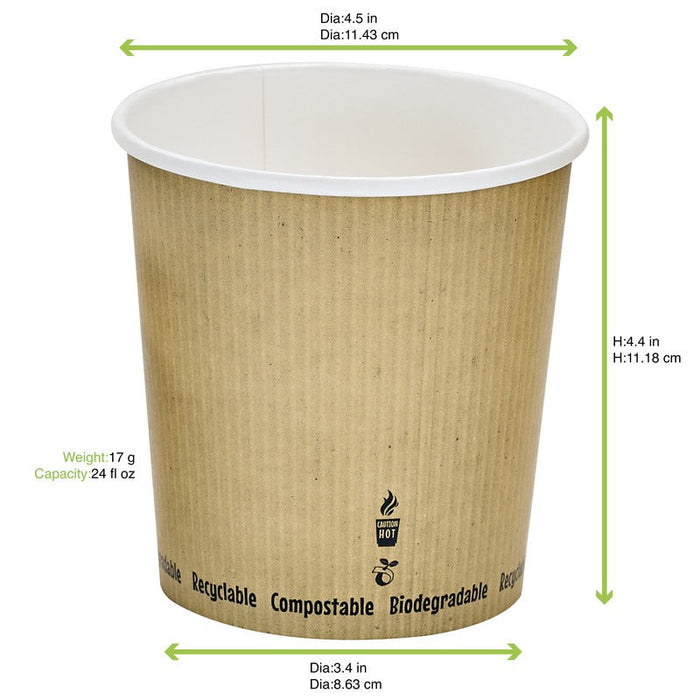 Contenitore in cartone bianco per caldo e freddo con rivestimento in PLA - 700 ml - Ø 11,4 cm - H 11,5 cm - 500 unità - dimensions