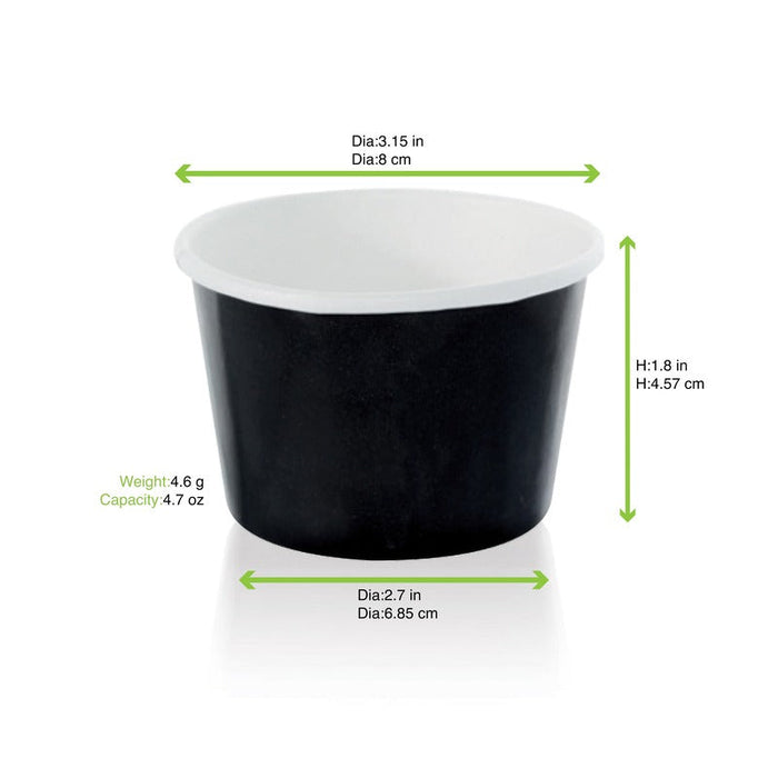 Contenitore in cartone nero per caldo e freddo - 130 ml - Ø 7,9 cm - H 4,2 cm - 1000 unità - dimensions