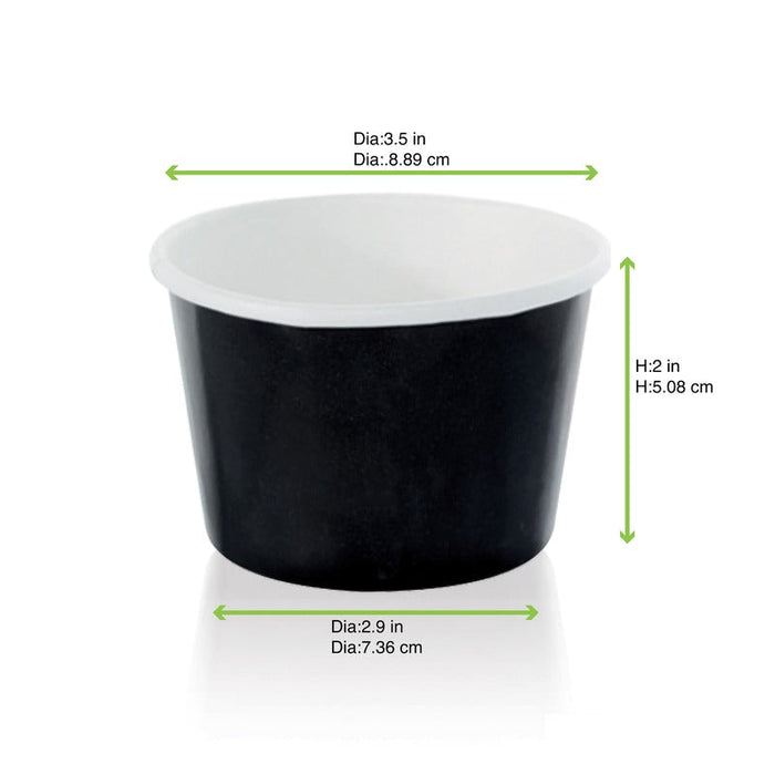Contenitore in cartone nero per caldo e freddo - 200 ml - Ø 9 cm - H 4,8 cm - 1000 unità - dimensions