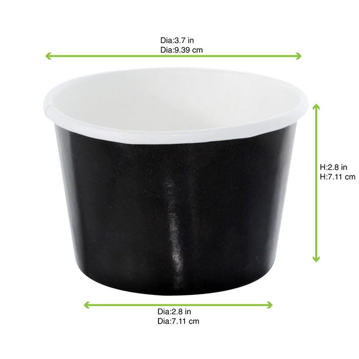 Contenitore in cartone nero per caldo e freddo - 280 ml - Ø 9,5 cm - H 6,2 cm - 500 unità - dimensions