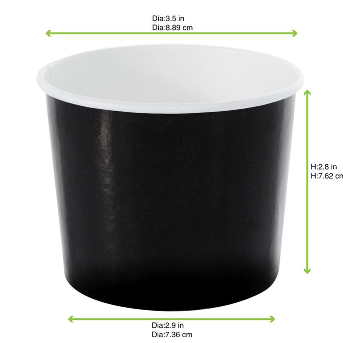 Contenitore in cartone nero per caldo e freddo - 320 ml - Ø 9 cm - H 7 cm - 500 unità - dimensions