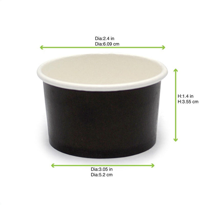 Contenitore in cartone nero per caldo e freddo - 60 ml - Ø 6,2 cm - H 3,5 cm - 1000 unità - dimensions