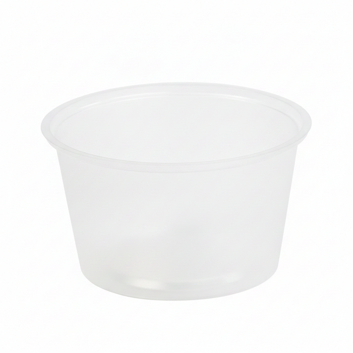 Contenitore per salse rotondo in plastica PP trasparente - 110 ml - Ø 7 cm - H 4,3 cm - 1000 unità