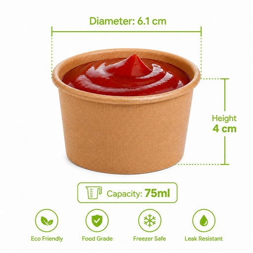 Contenitore in cartone kraft marrone per caldo e freddo senza plastica - 75 ml - Ø 6,1 cm - H 4 cm - 1000 unità - dimensions