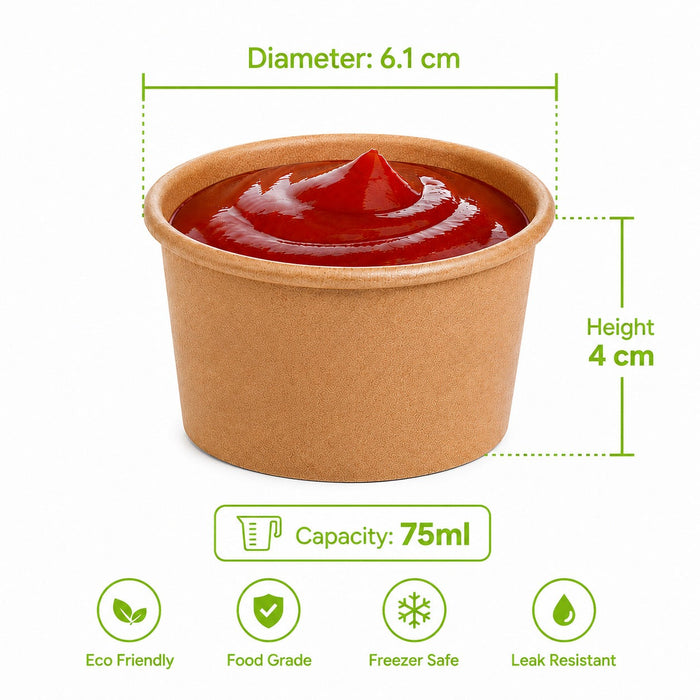 Contenitore in cartone kraft marrone per caldo e freddo senza plastica - 75 ml - Ø 6,1 cm - H 4 cm - 1000 unità - dimensions