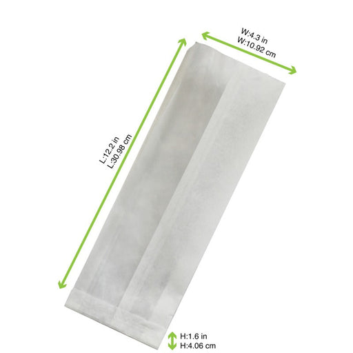 Sacchetto per sandwich bianco antigrasso con finestra cristallo - 11 cm x 4 cm x 31 cm - 1000 unità - dimensions