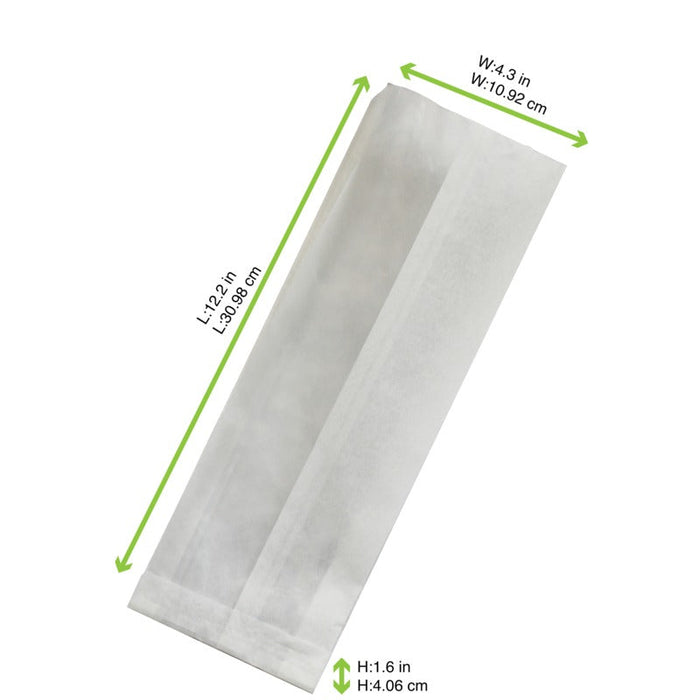Sacchetto per sandwich bianco antigrasso con finestra cristallo - 11 cm x 4 cm x 31 cm - 1000 unità - dimensions