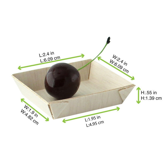 Vaschetta quadrata in legno "Samouraï" - 6 cm x 6 cm x 1,5 cm - 200 unità - dimensions