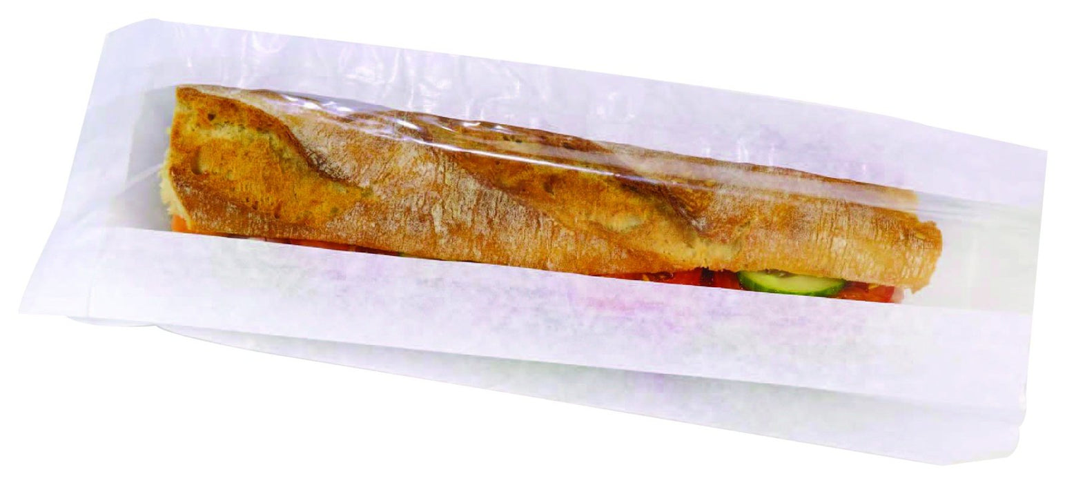 Sacchetto per sandwich in carta bianca con finestra - 12 cm x 4 cm x 36 cm - 1000 unità