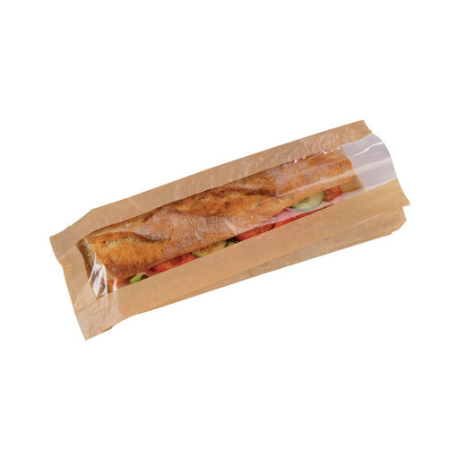 Sacchetto per sandwich in carta marrone con finestra - 12 cm x 4 cm x 34 cm - 1000 unità