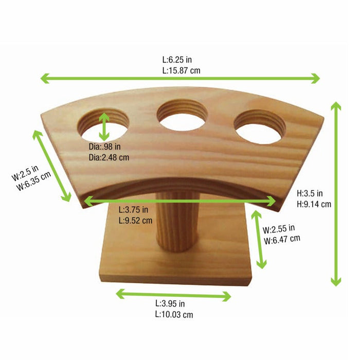 Supporto in bambù per coni a 3 fori - 16 cm x 7,5 cm x 9 cm - 10 unità - dimensions