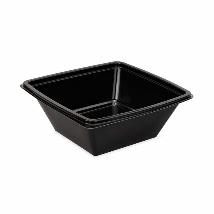 Insalatiera quadrata "Pyramide" in PET nero senza coperchio - 1000 ml - 19,5 cm x 19,5 cm x 7 cm - 300 unità