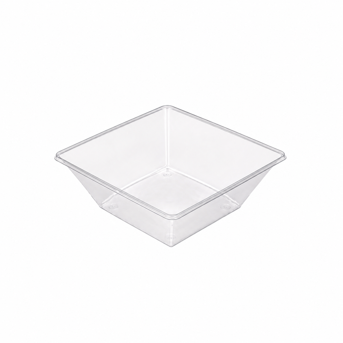 Insalatiera quadrata "Pyramide" in PET trasparente senza coperchio - 1000 ml - 19,5 cm x 19,5 cm x 7 cm - 300 unità