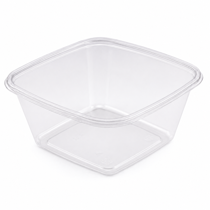 Insalatiera quadrata "Pyramide" in PET trasparente senza coperchio - 750 ml - 16 cm x 16 cm x 7 cm - 400 unità