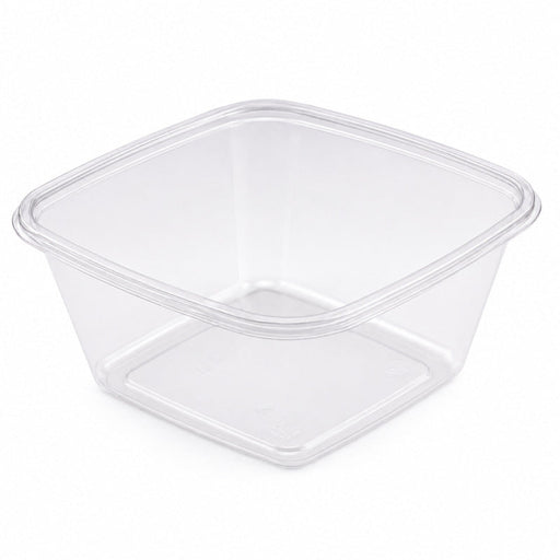 Insalatiera quadrata piatta in PET trasparente senza coperchio - 750 ml - 19 cm x 19 cm x 4,5 cm - 300 unità