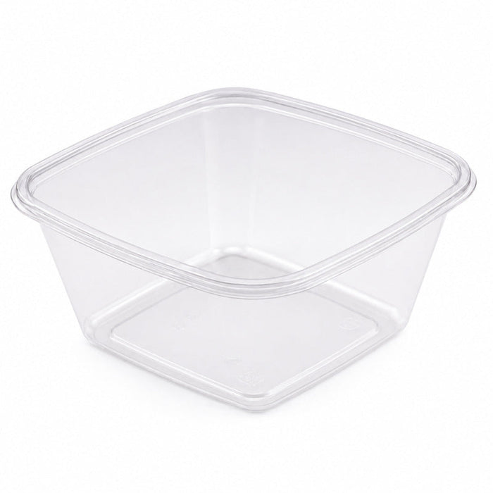 Insalatiera quadrata piatta in PET trasparente senza coperchio - 750 ml - 19 cm x 19 cm x 4,5 cm - 300 unità