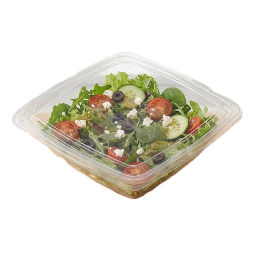 Insalatiera quadrata piatta in PET trasparente senza coperchio - 750 ml - 19,5 cm x 19,5 cm x 4,6 cm - 300 unità