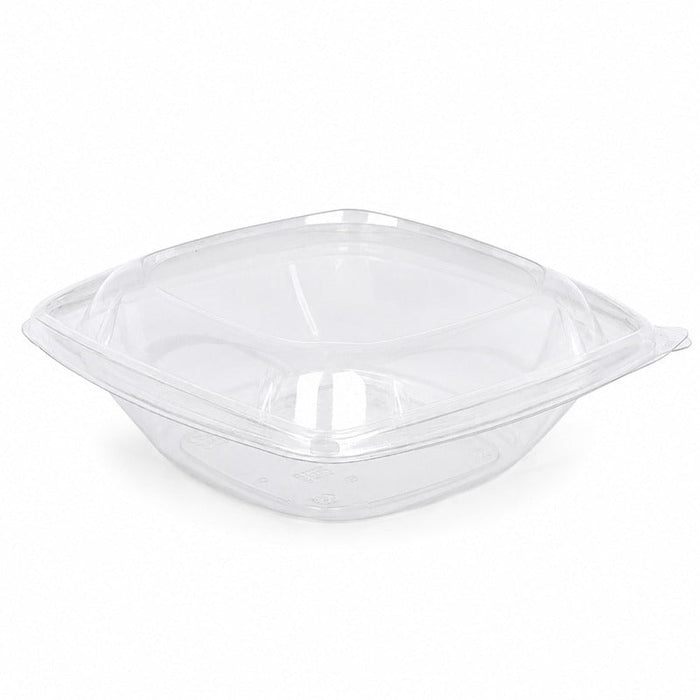 Insalatiera quadrata in PET trasparente con coperchio a cupola - 1000 ml - 19 cm x 19 cm x 7,5 cm - 200 unità