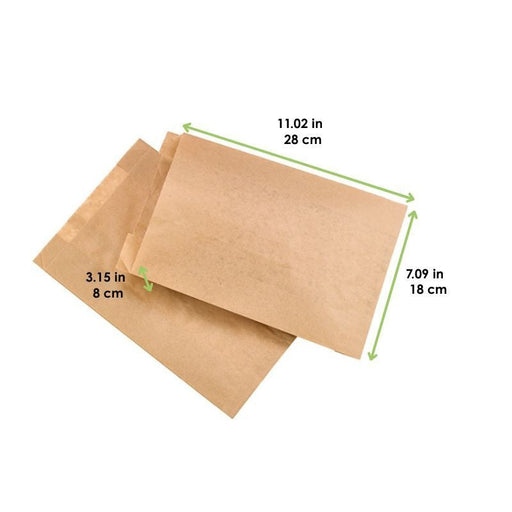 Sacchetto in kraft marrone antigrasso multiuso - 18 cm x 8 cm x 28 cm - 1000 unità - dimensions